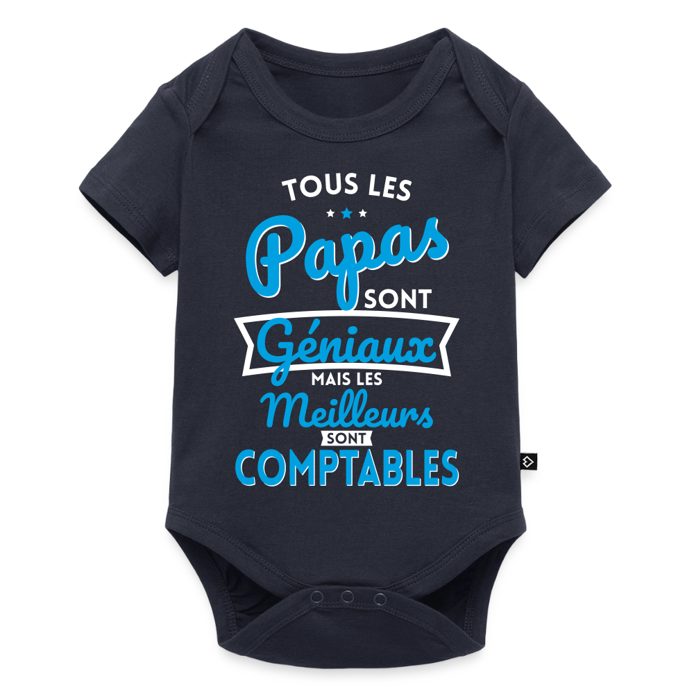 Body Bébé bio manches courtes - Papas géniaux - Les meilleurs sont comptables - bleu marine