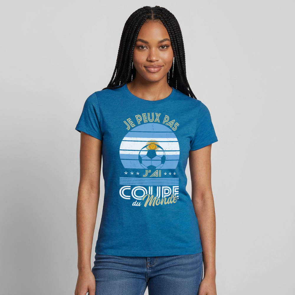 T-shirt Femme - Je peux pas j'ai Coupe du Monde - Argentine - bleu saphir antique chiné