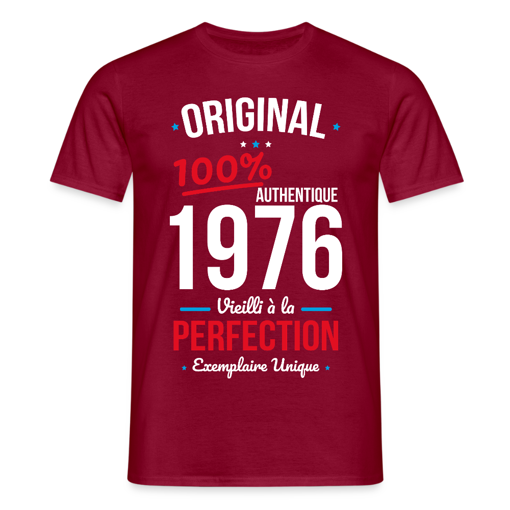 T-shirt anniversaire 50 ans Homme – Original 1976 Authentique - rouge brique