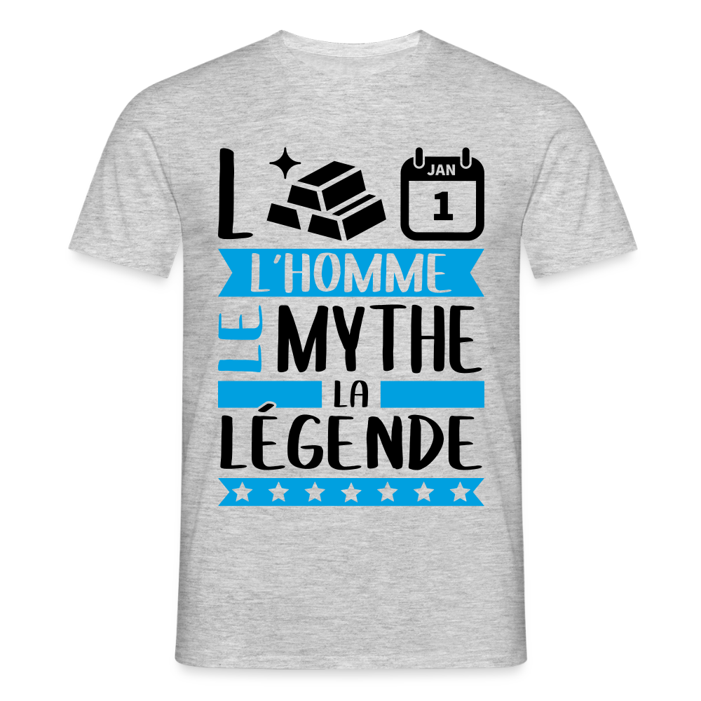 T-shirt homme coloris clair Laurent en rébus – L’homme, le mythe, la légende - gris chiné