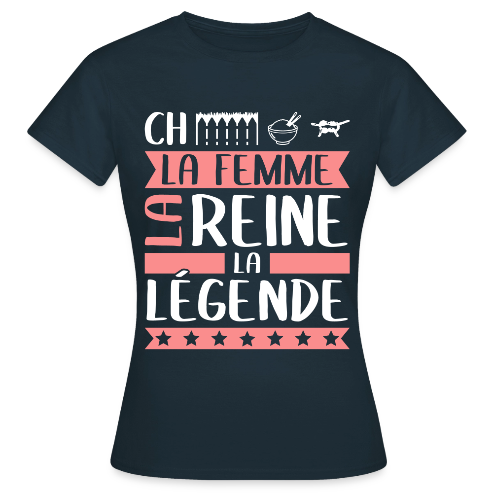 T-shirt femme Chérine rébus – La femme, la reine, la légende - marine