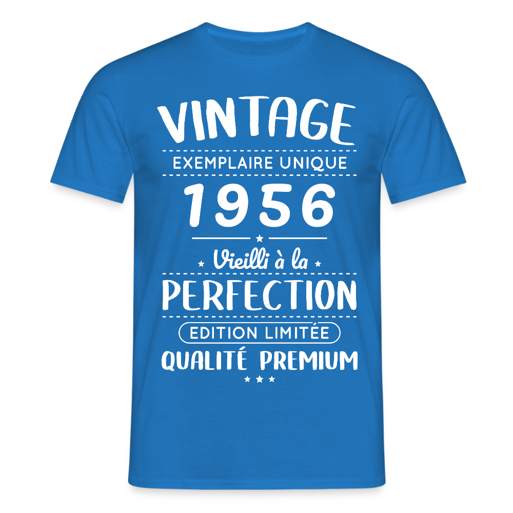 T-shirt anniversaire homme 70 ans – Vintage 1956 – Perfection - bleu royal