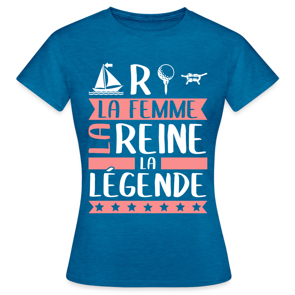 T-shirt femme Martine rébus – La femme, la reine, la légende - bleu saphir antique chiné
