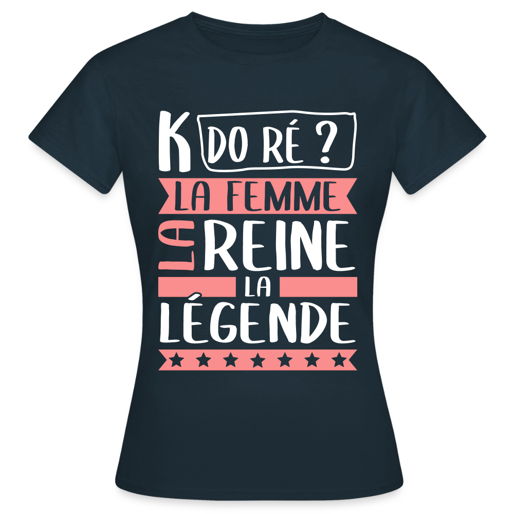 T-shirt femme Camille rébus – La femme, la reine, la légende - marine