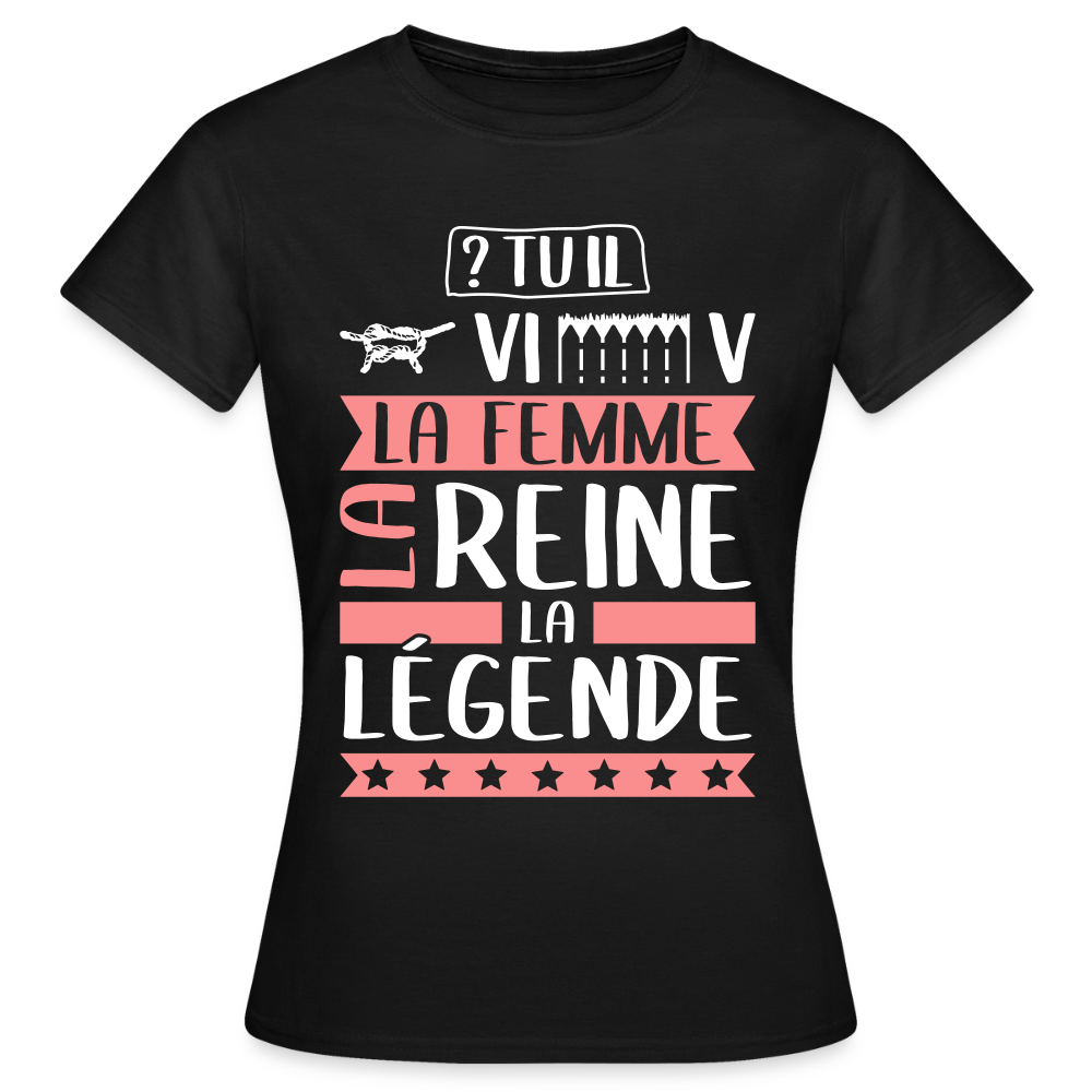 T-shirt femme Geneviève rébus – La femme, la reine, la légende - noir