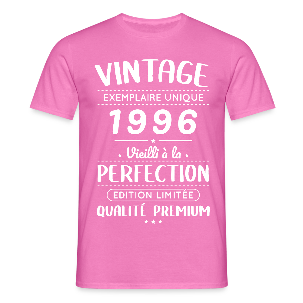 T-shirt anniversaire homme 30 ans – Vintage 1996 – Perfection - rose
