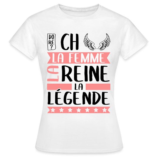 T-shirt femme coloris clair Michèle rébus – La femme, la reine, la légende - blanc