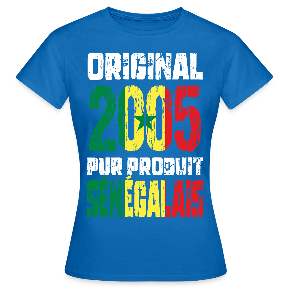 T-shirt Femme - Anniversaire 20 Ans - Original 2005 - Pur produit Sénégalais - bleu royal