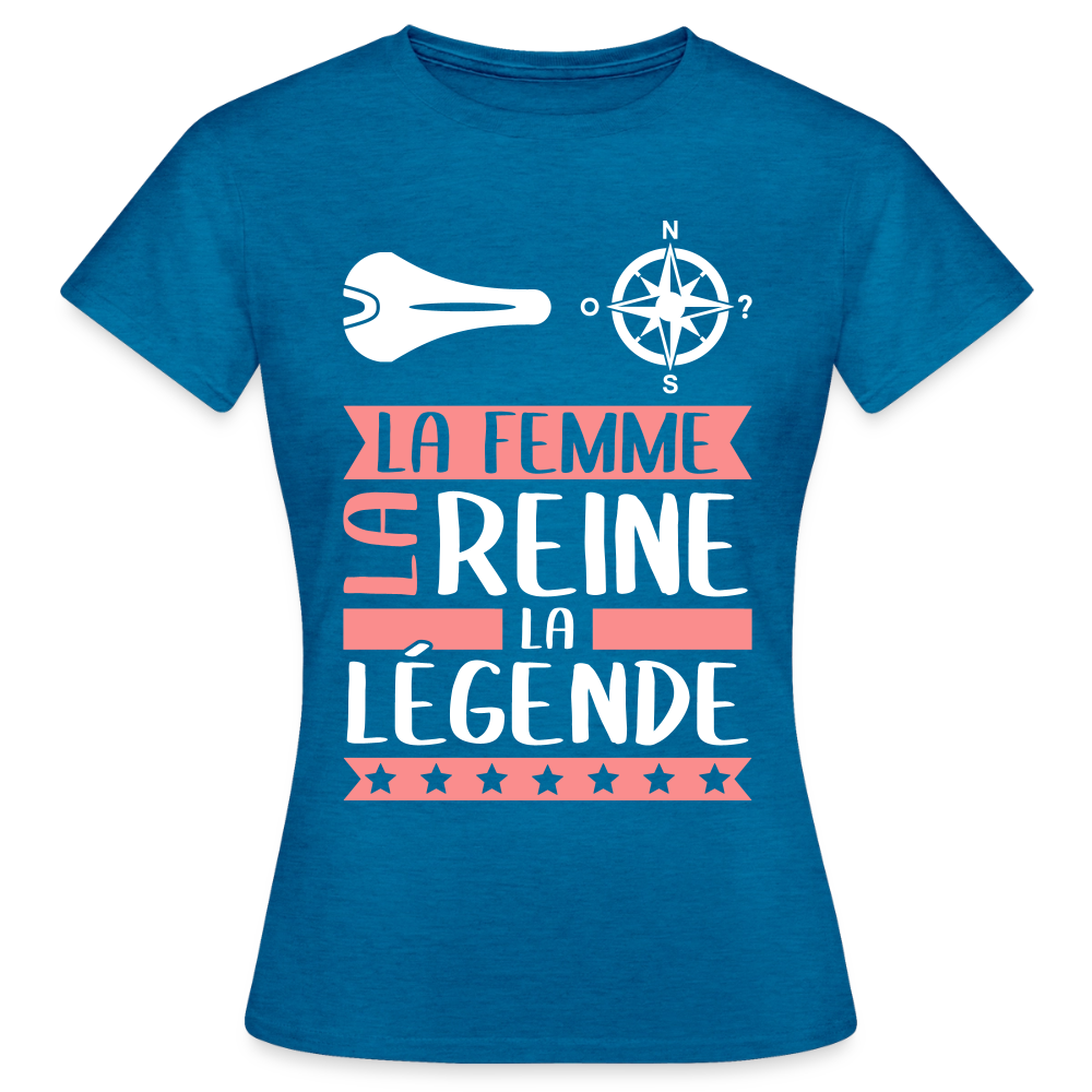 T-shirt femme Céleste rébus – La femme, la reine, la légende - bleu saphir antique chiné