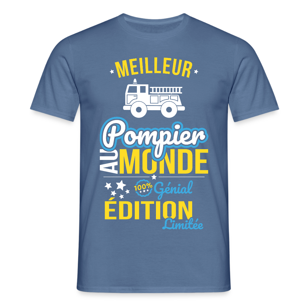 T-shirt Homme - Meilleur Pompier au monde - 100% génial - bleu pigeon 
