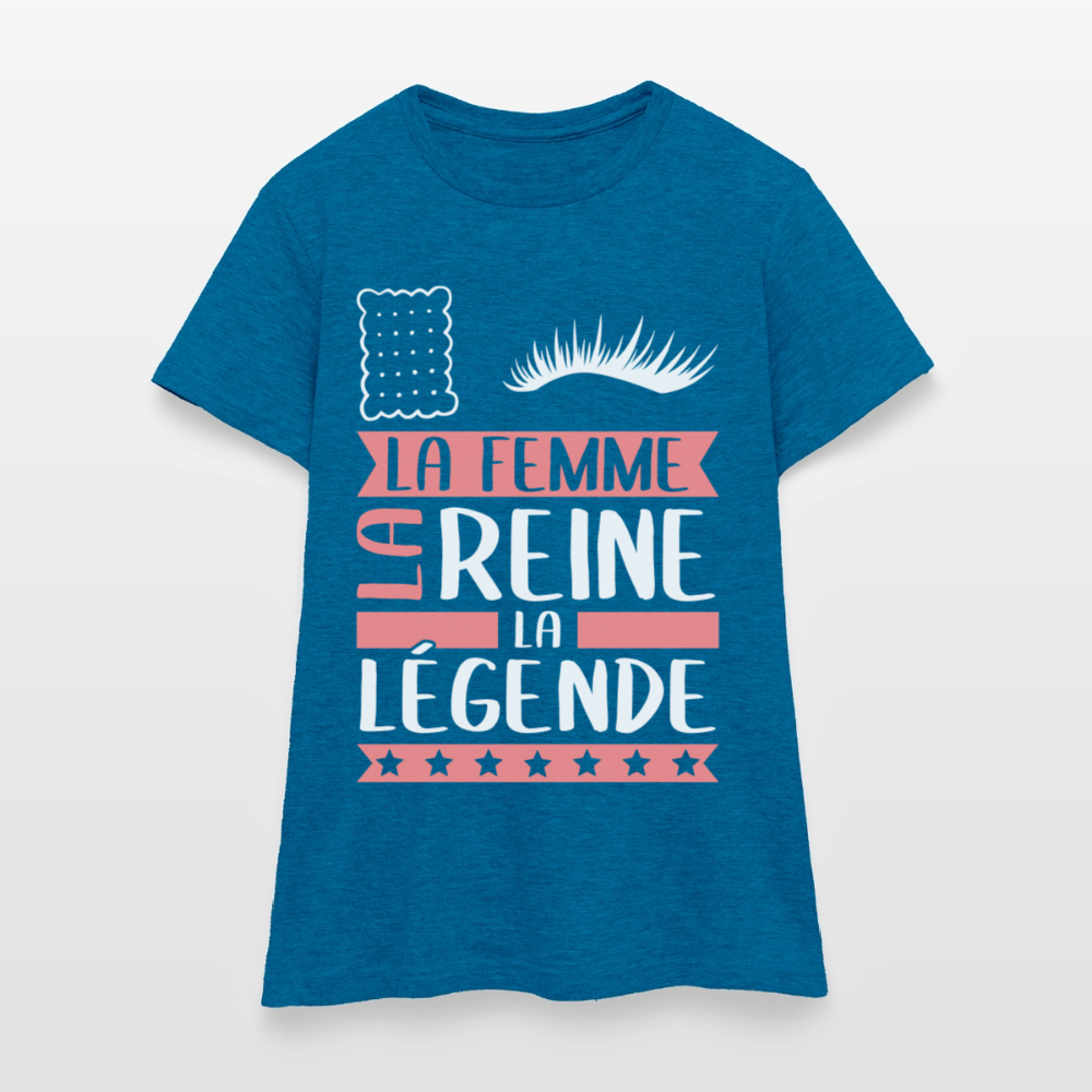 T-shirt femme Lucile rébus – La femme, la reine, la légende - bleu saphir antique chiné