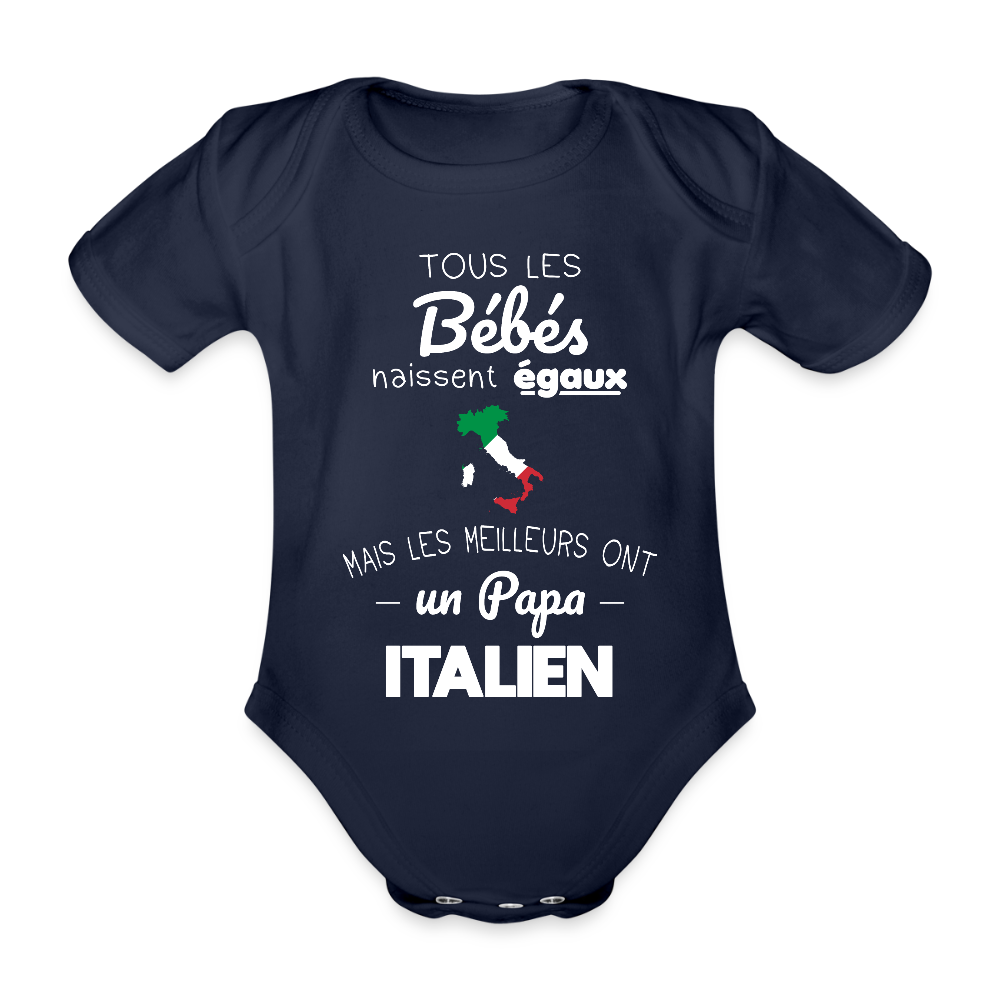 Body Bébé bio manches courtes - Les Meilleurs Ont Un Papa Italien - marine foncé