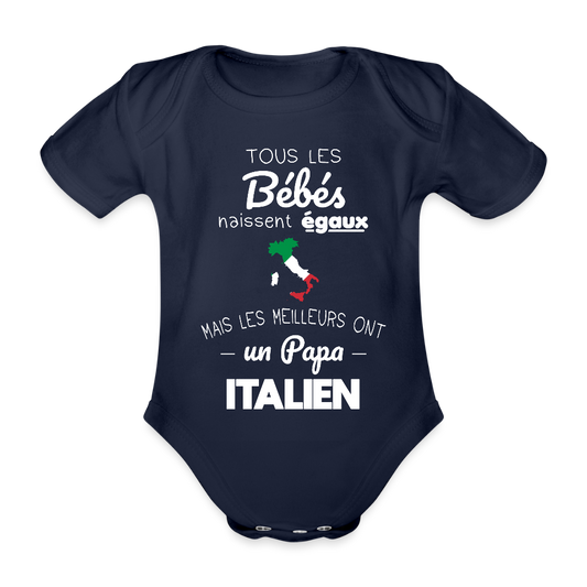 Body Bébé bio manches courtes - Les Meilleurs Ont Un Papa Italien - marine foncé
