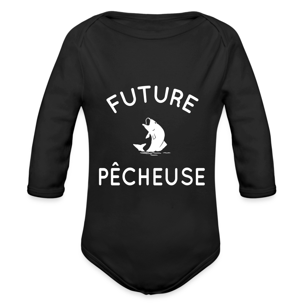 Body Bébé bio manches longues - Future pêcheuse - noir