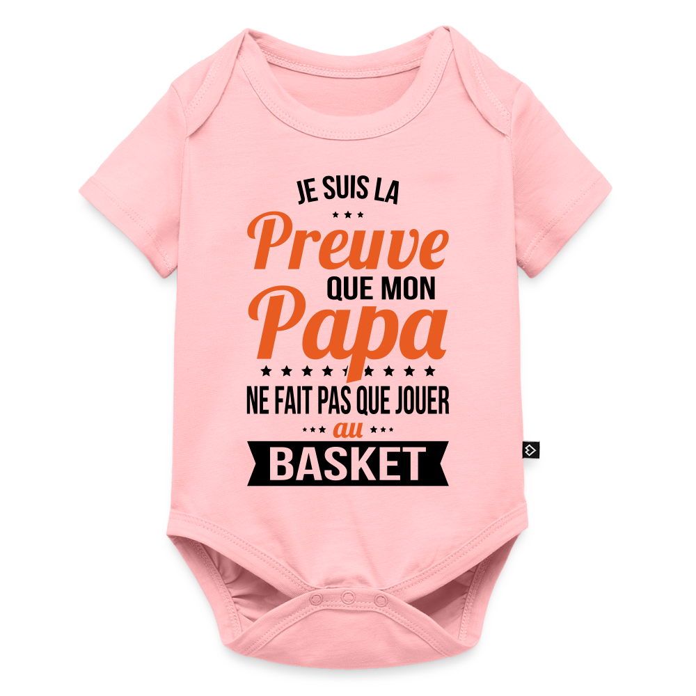 Body Bébé bio manches courtes - Mon Papa Ne Fait Pas Que Jouer Au Basket - rose