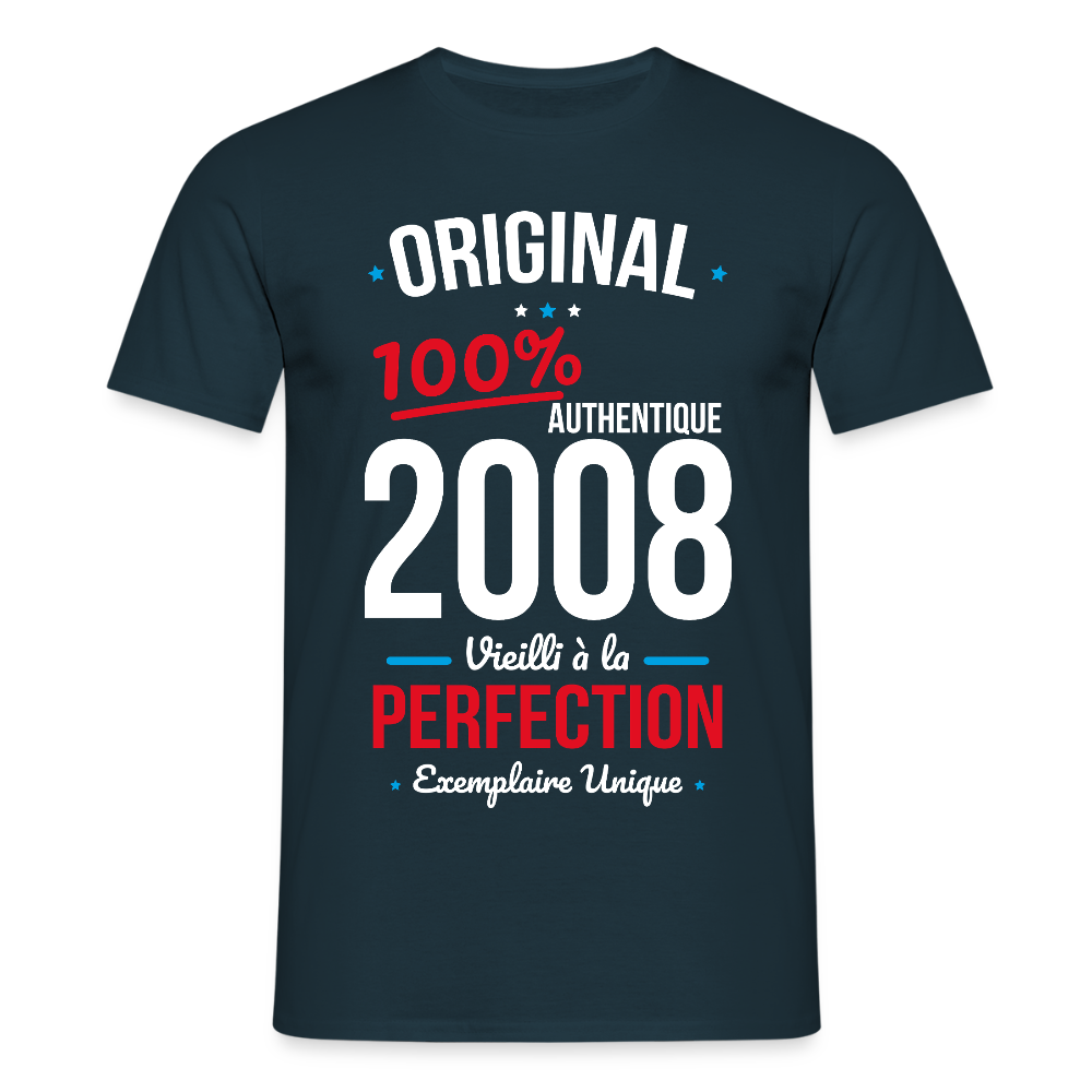 T-shirt anniversaire 18 ans Homme – Original 2008 Authentique - marine