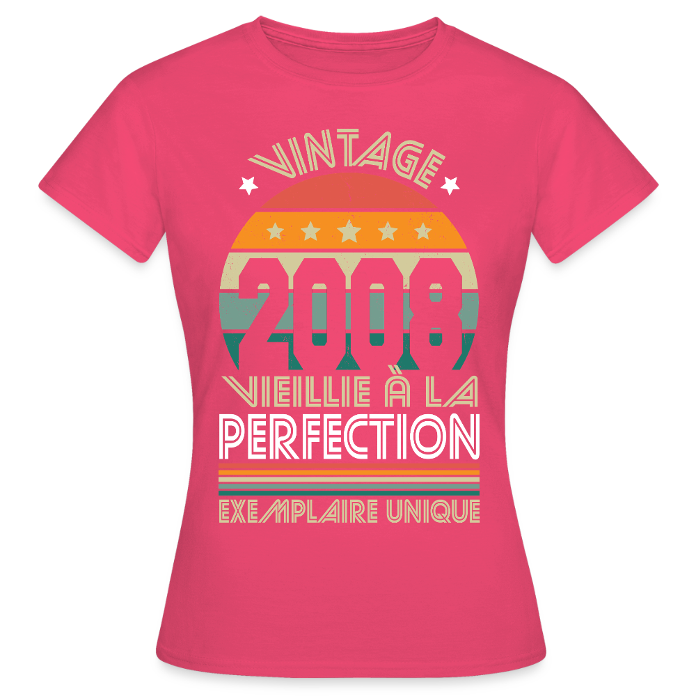 T-shirt anniversaire femme 18 ans – Vintage 2008 - Exemplaire unique - rose azalée
