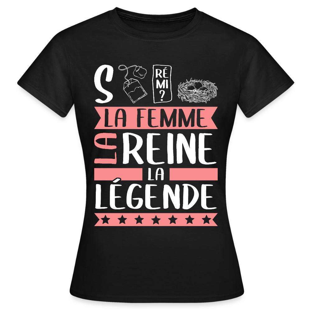 T-shirt femme Stéphanie rébus – La femme, la reine, la légende - noir