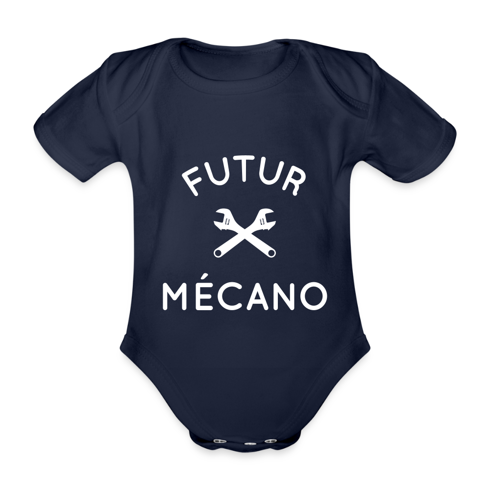 Body Bébé bio manches courtes - Futur mécano - marine foncé