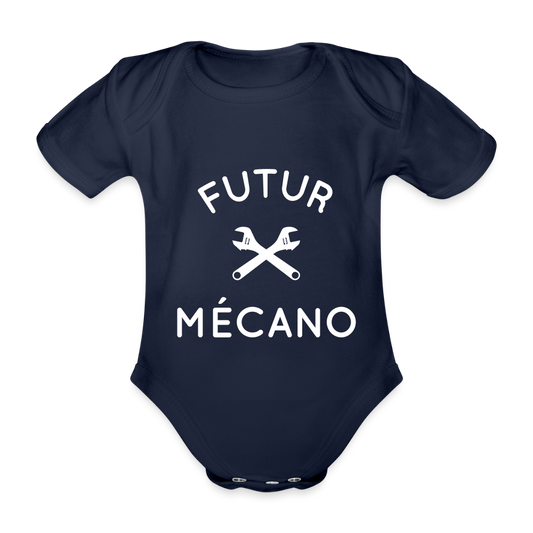 Body Bébé bio manches courtes - Futur mécano - marine foncé