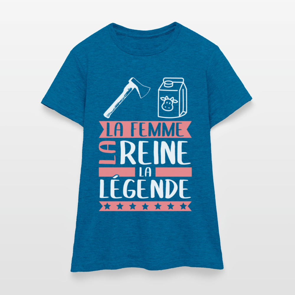 T-shirt femme Ashley rébus – La femme, la reine, la légende - bleu saphir antique chiné