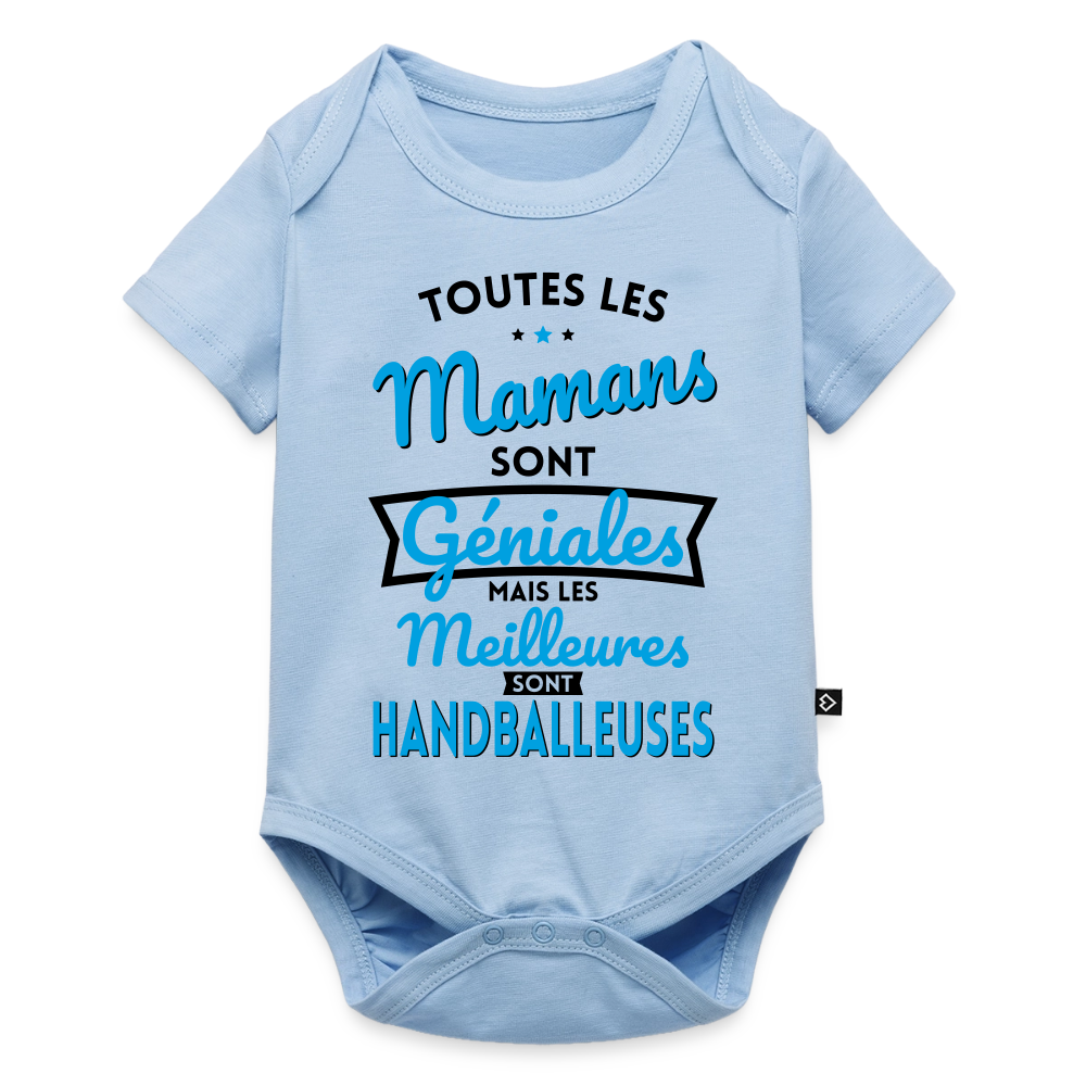 Body Bébé bio manches courtes - Mamans  géniales - Les meilleures sont handballeuses - bleu clair