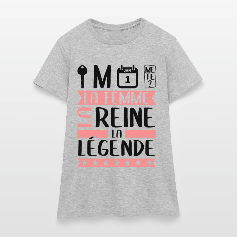 T-shirt femme coloris clair Clémence en rébus – La femme, la reine, la légende - gris chiné