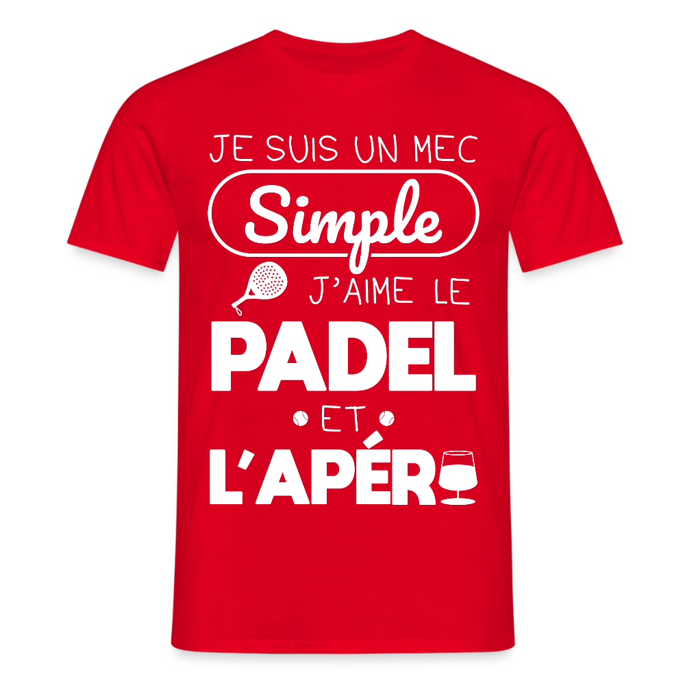T-shirt Homme - Mec Simple j'aime le Padel et L'apéro - rouge