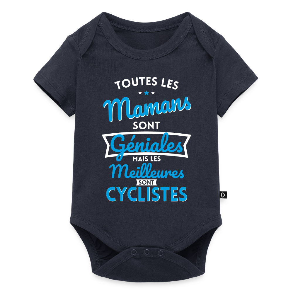 Body Bébé bio manches courtes - Mamans géniales - Les meilleures sont cyclistes - bleu marine