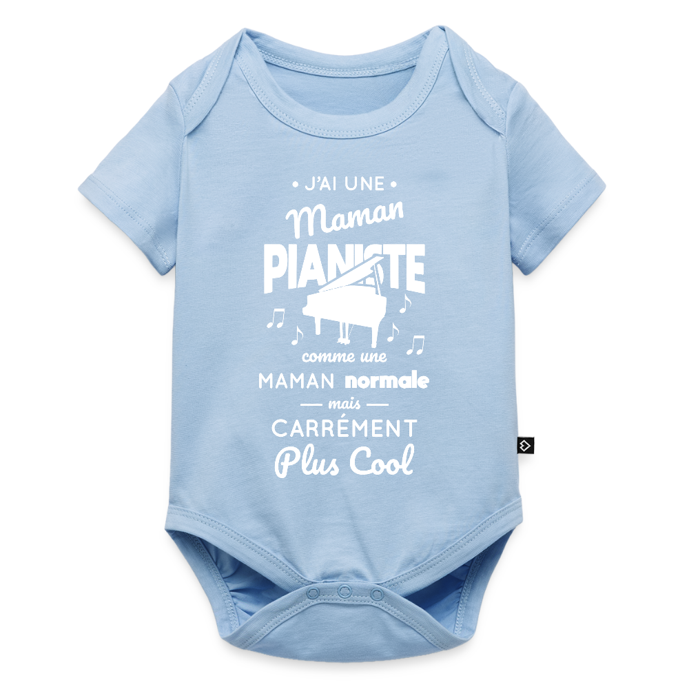Body Bébé bio manches courtes - J'ai une maman pianiste - bleu clair
