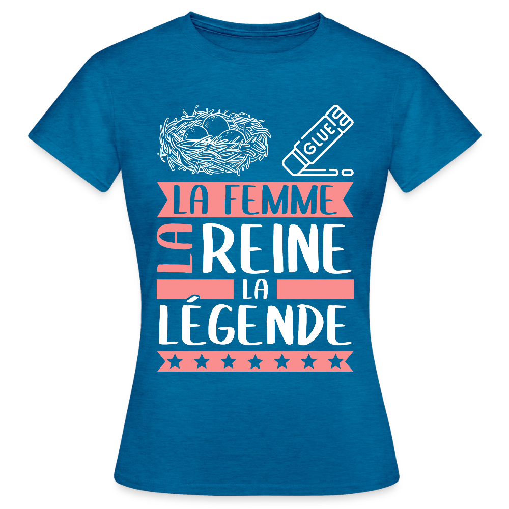 T-shirt femme Nicole rébus – La femme, la reine, la légende - bleu saphir antique chiné