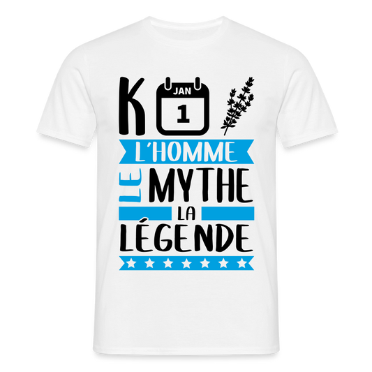 T-shirt homme coloris clair Quentin en rébus – L’homme, le mythe, la légende - blanc