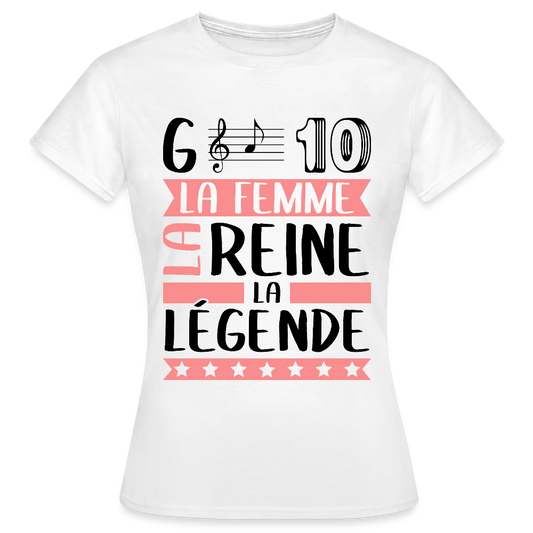 T-shirt femme coloris clair Gladys rébus – La femme, la reine, la légende - blanc