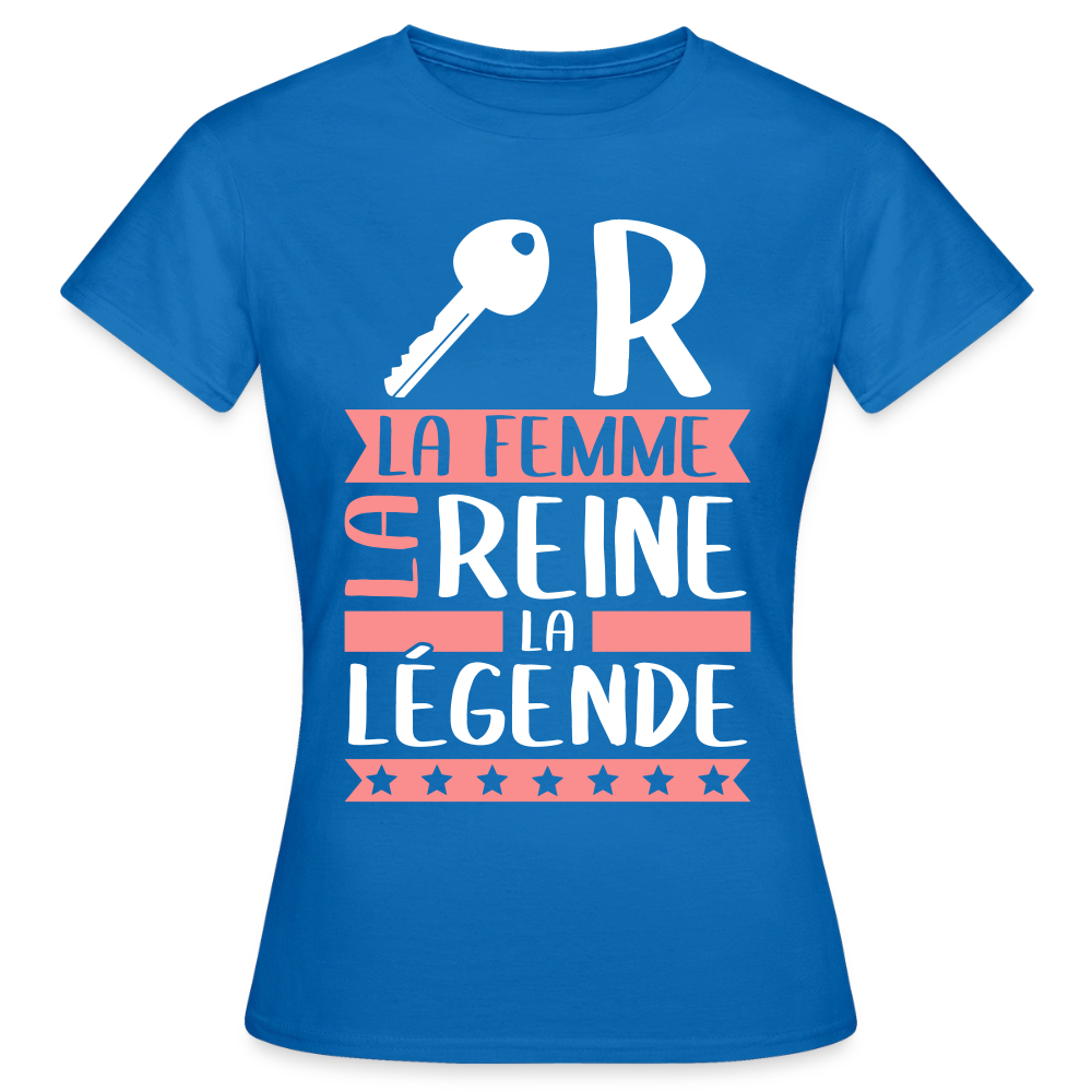 T-shirt femme Claire rébus – La femme, la reine, la légende - bleu royal