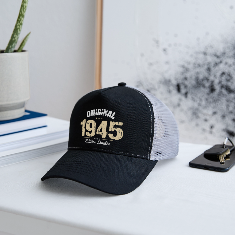 Casquette Trucker - Anniversaire 81 Ans - Original 1945 - noir/gris pierre