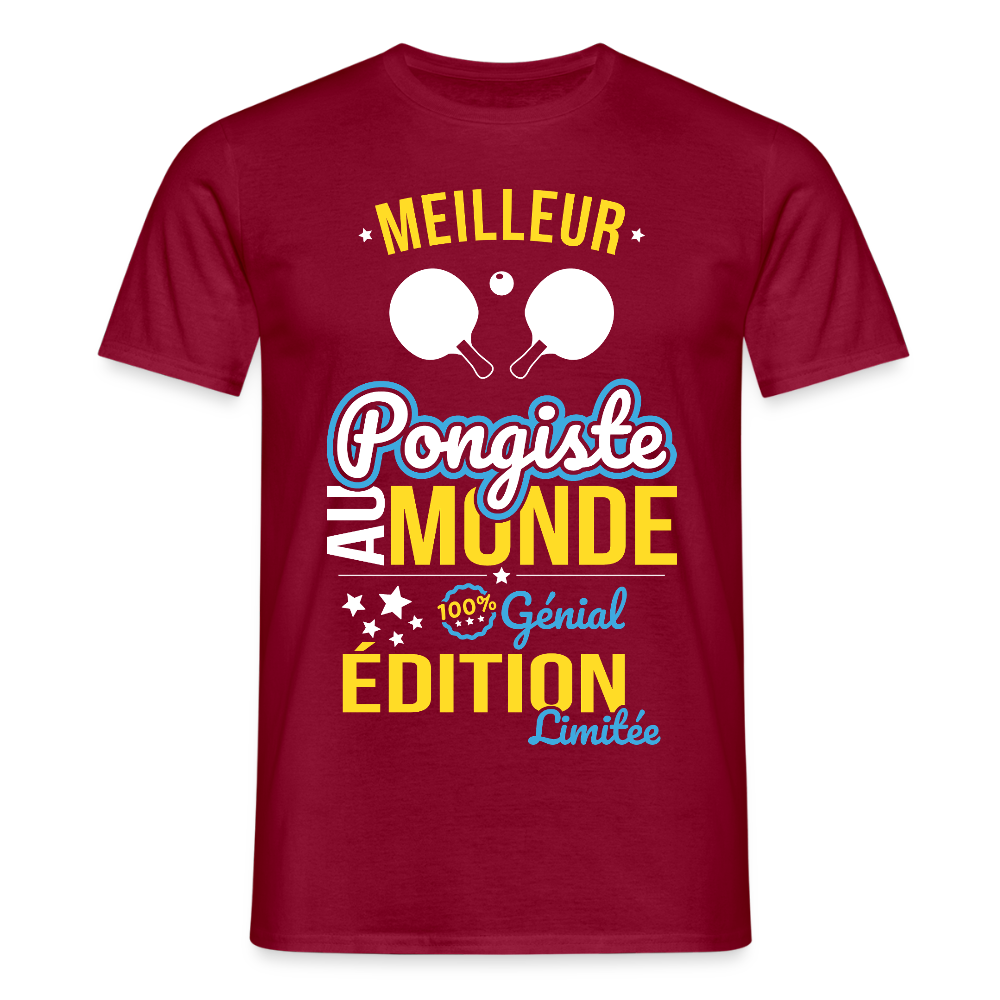 T-shirt Homme - Meilleur Pongiste au monde - 100% génial - rouge brique