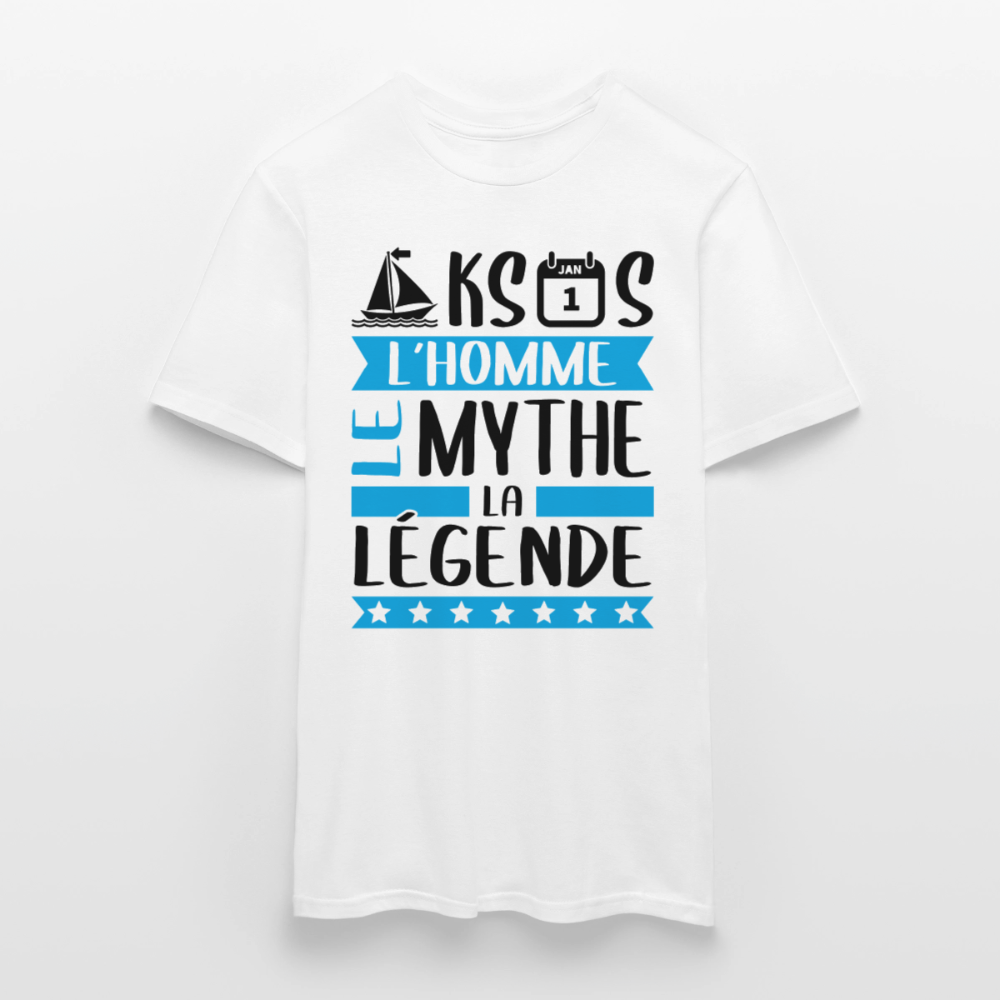 T-shirt homme coloris clair Maxence en rébus – L’homme, le mythe, la légende - blanc