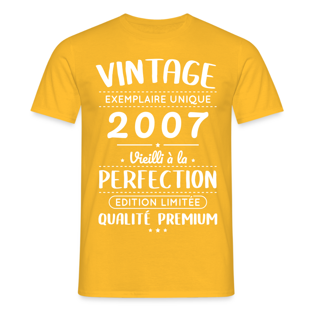 T-shirt Homme - Anniversaire 18 Ans - Vintage 2007 - jaune