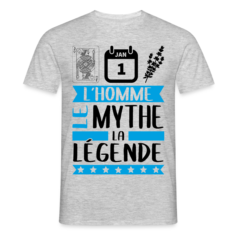 T-shirt homme coloris clair Valentin rébus – L’homme, le mythe, la légende - gris chiné