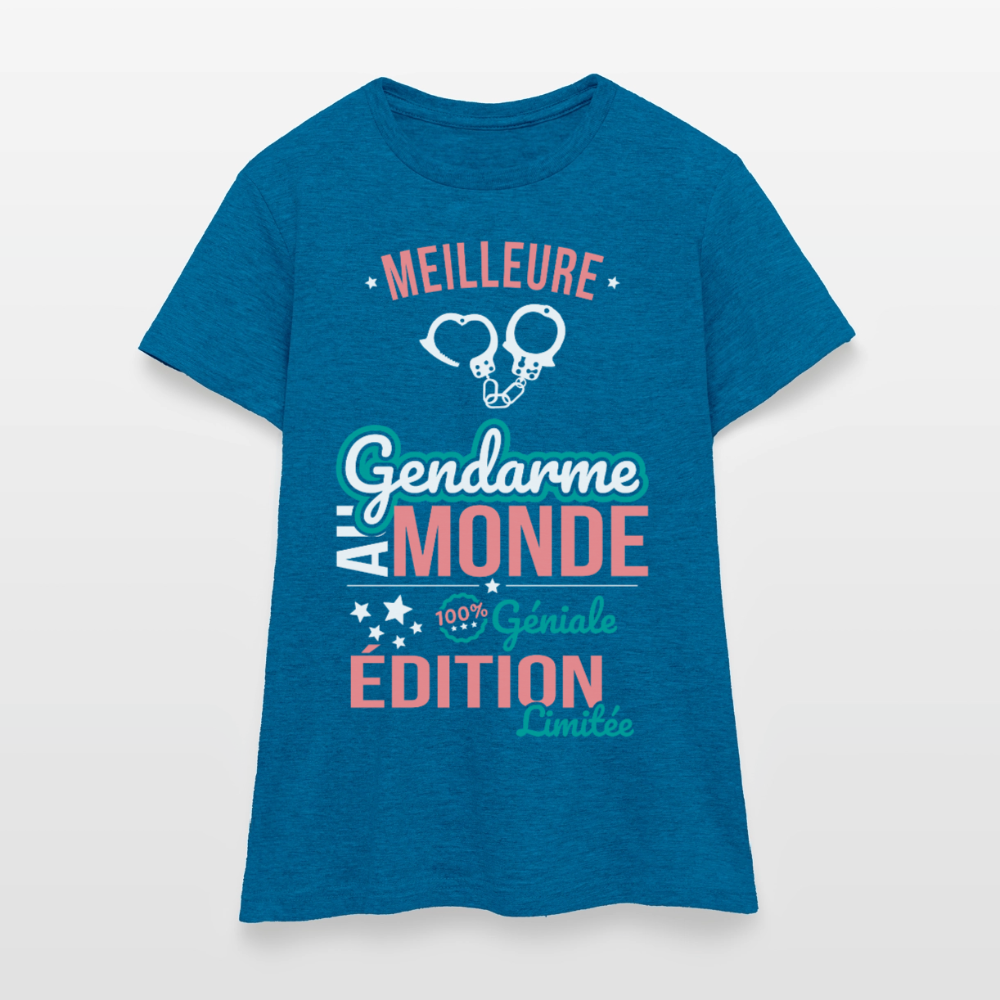 T-shirt Femme - Meilleure gendarme au Monde - bleu saphir antique chiné
