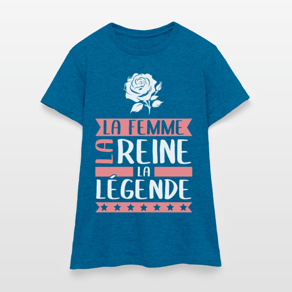 T-shirt femme Rose rébus – La femme, la reine, la légende - bleu saphir antique chiné