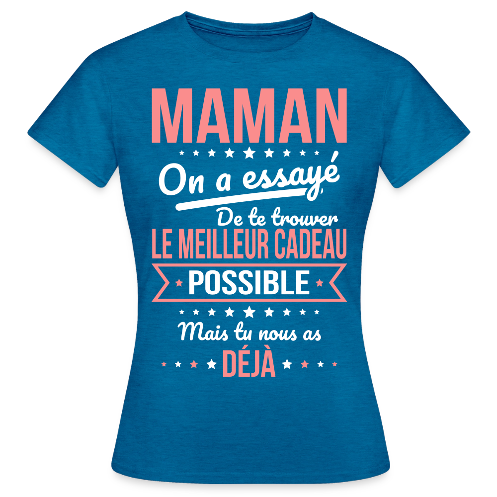 T-shirt femme maman humour - Cadeau fête des mères - bleu saphir antique chiné