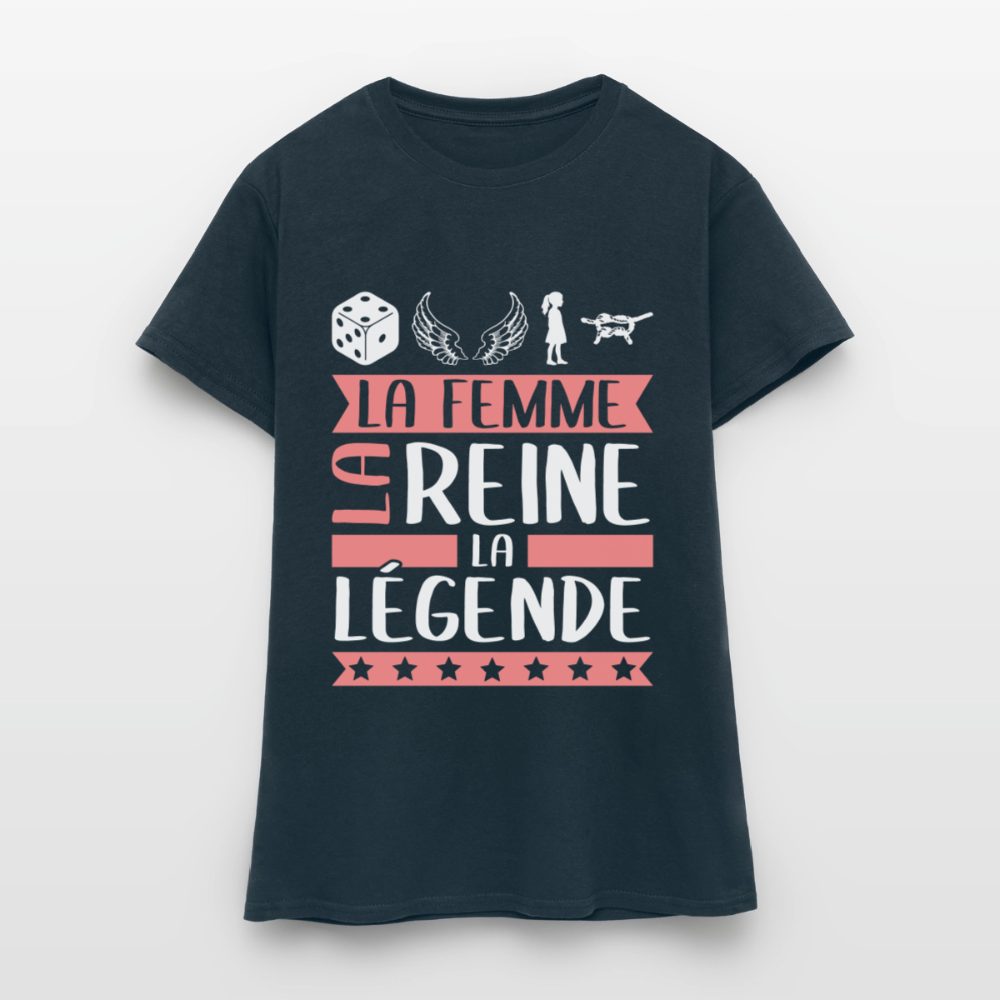 T-shirt femme Delphine rébus – La femme, la reine, la légende - marine