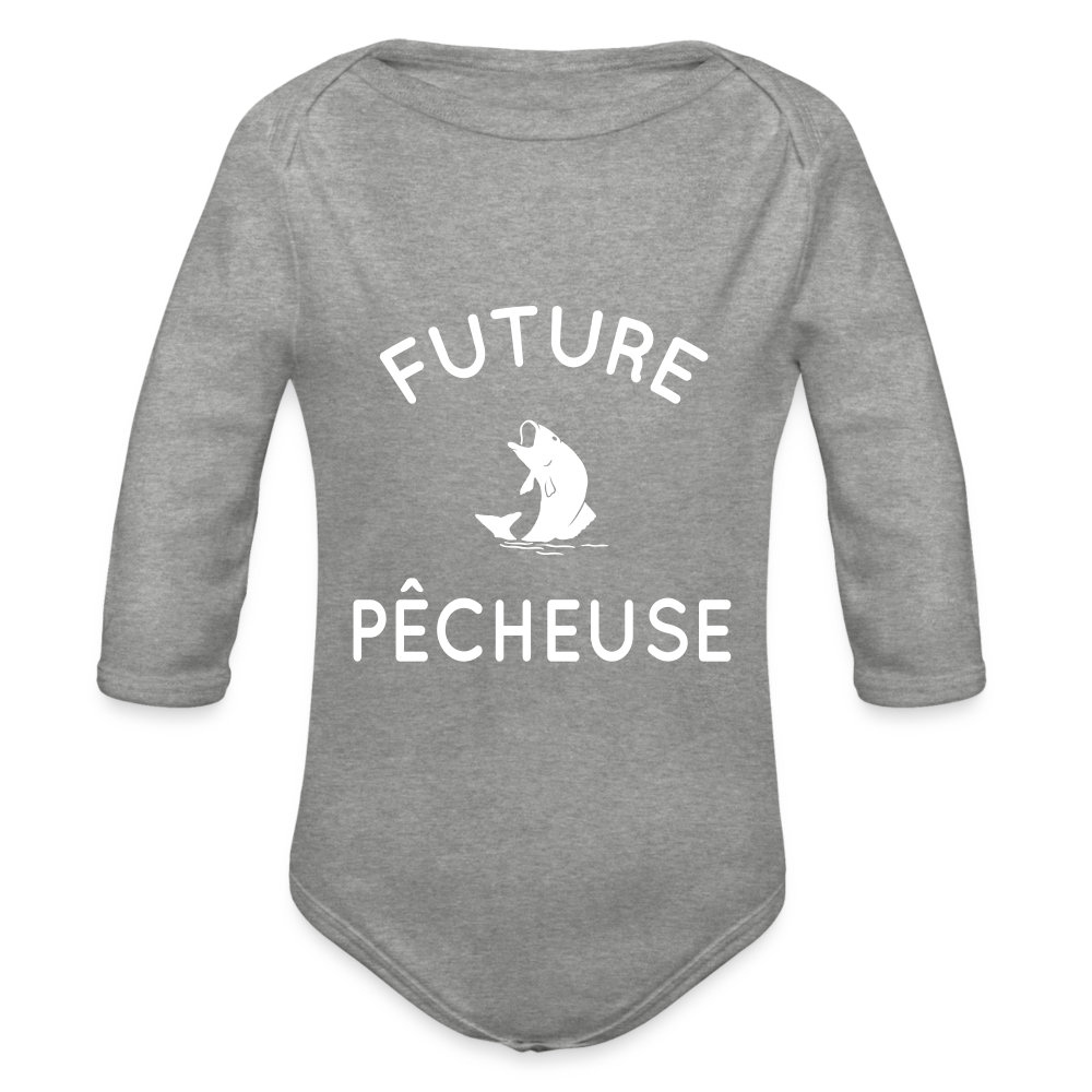 Body Bébé bio manches longues - Future pêcheuse - gris chiné