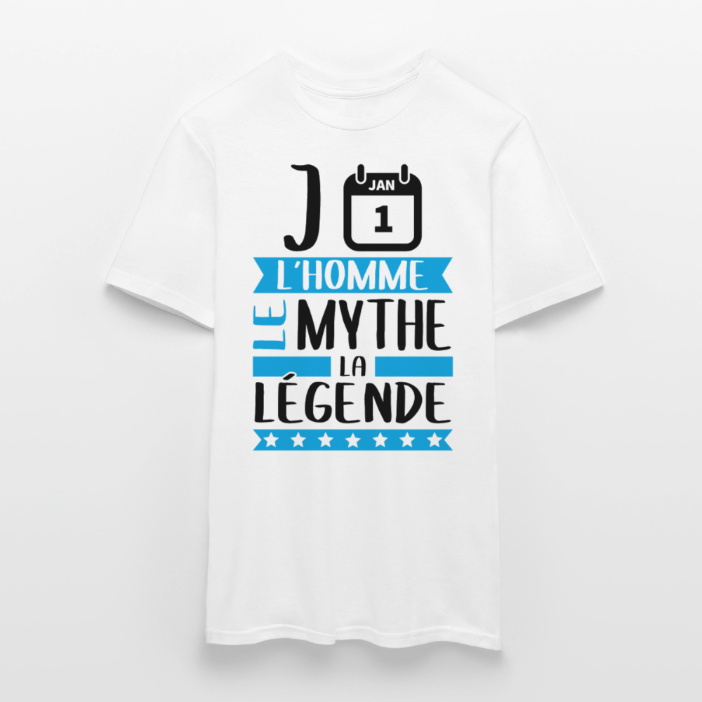 T-shirt homme coloris clair Jean en rébus – L’homme, le mythe, la légende - blanc