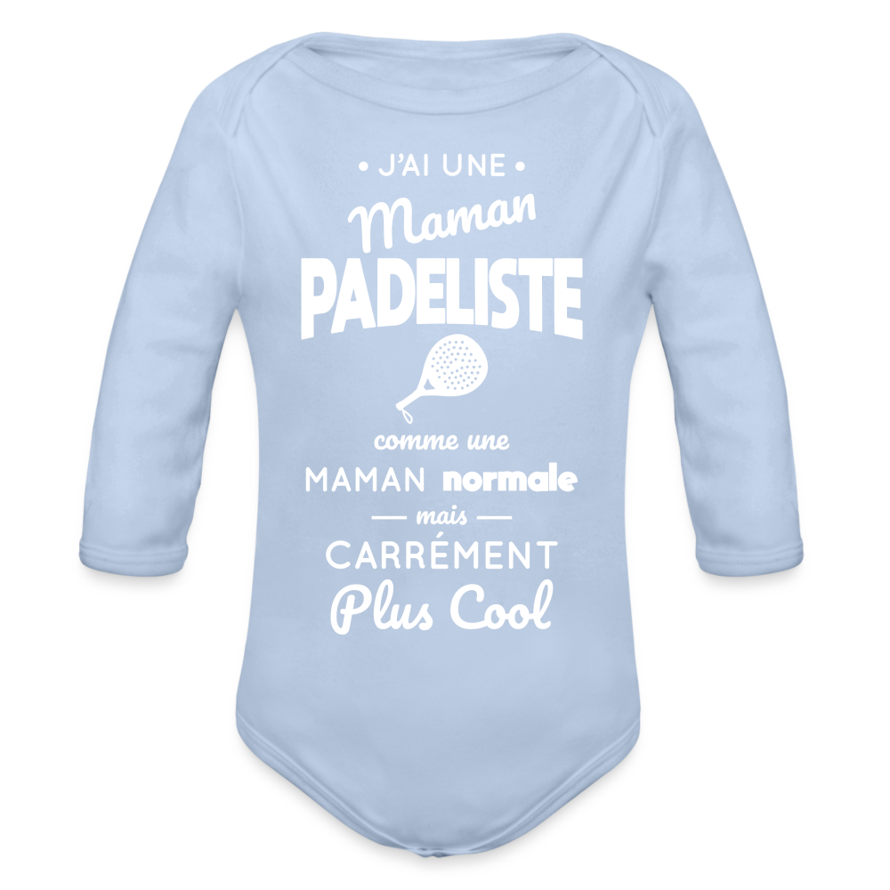 Body Bébé bio manches longues - J'ai une maman padeliste - ciel