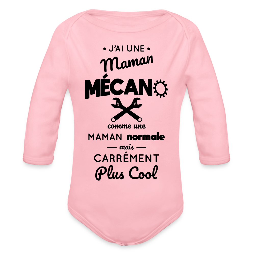 Body Bébé bio manches longues - J'ai une maman mécano - rose clair