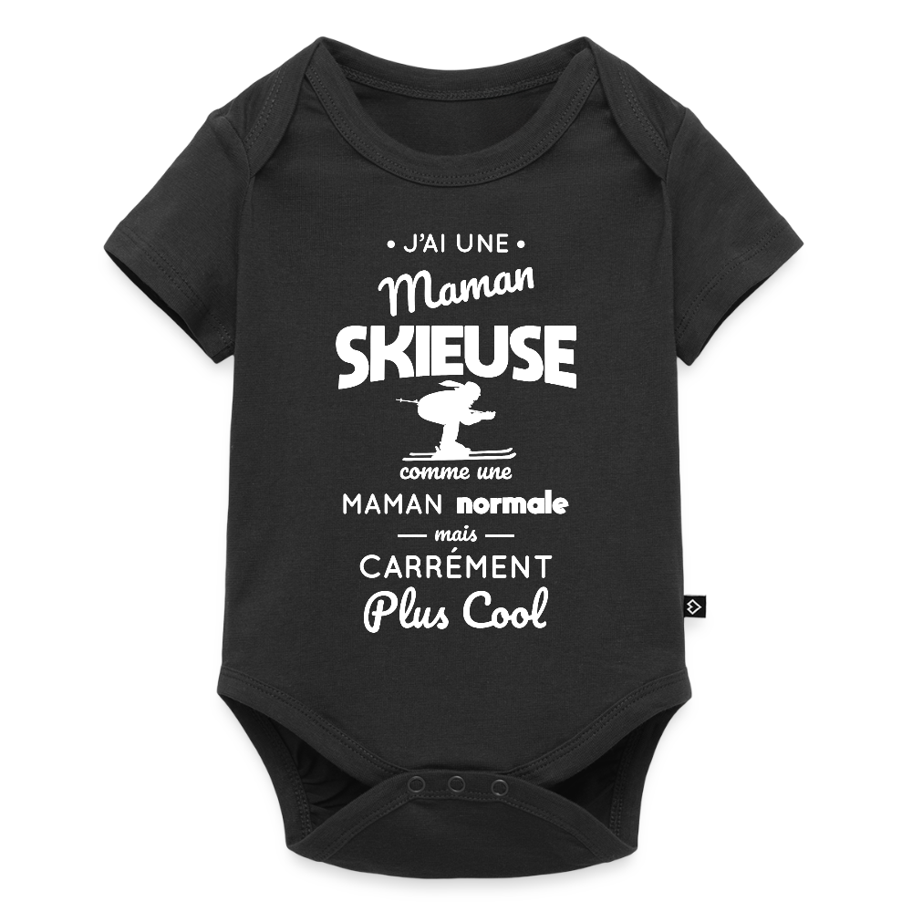 Body Bébé bio manches courtes - J'ai une maman skieuse - noir