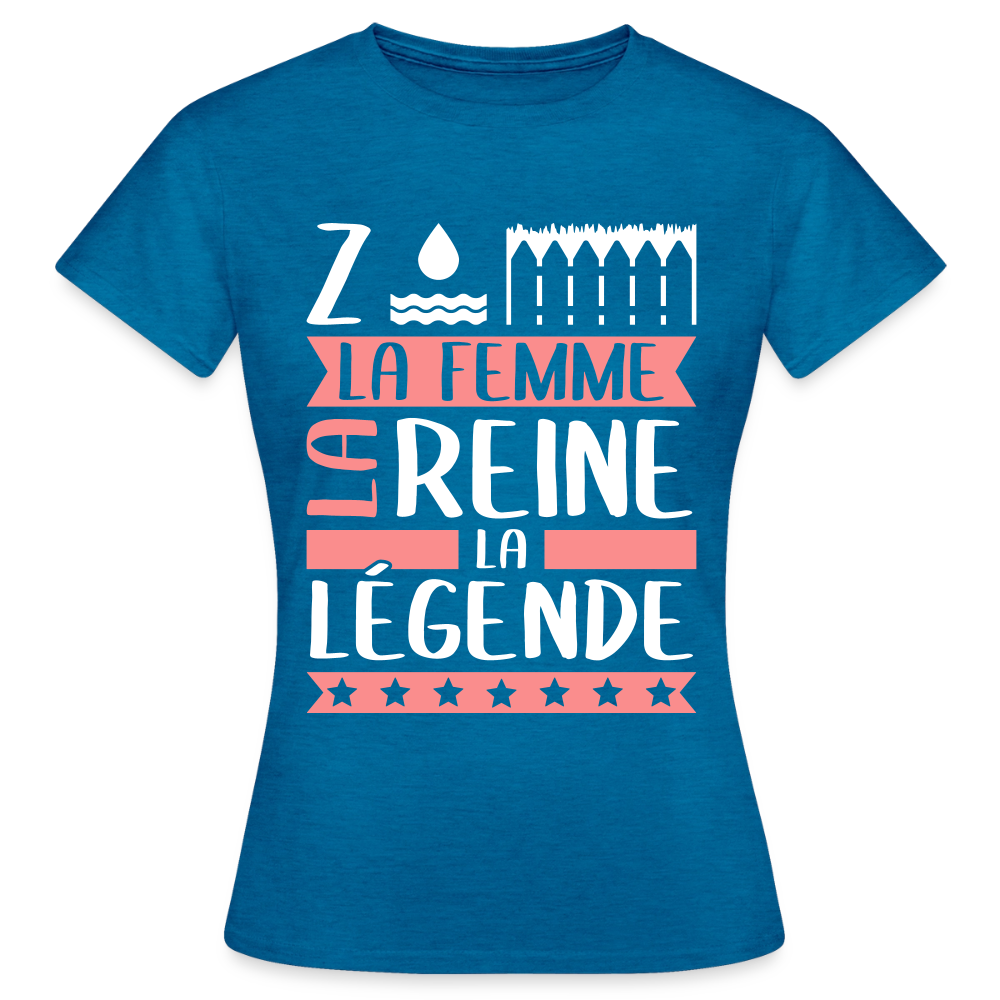 T-shirt femme Zoé rébus – La femme, la reine, la légende - bleu saphir antique chiné