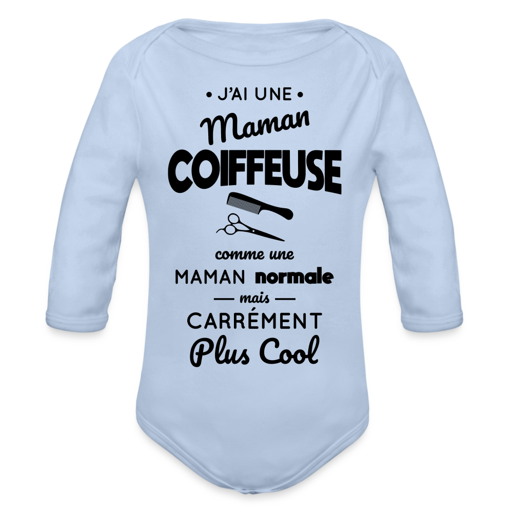 Body Bébé bio manches longues - J'ai une maman coiffeuse - ciel